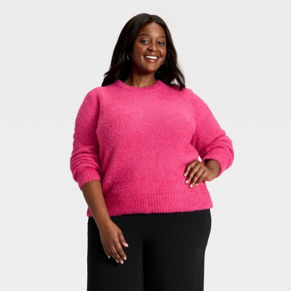 Women's Fuzzy Pullover Sweater - A New Day Pink XXL